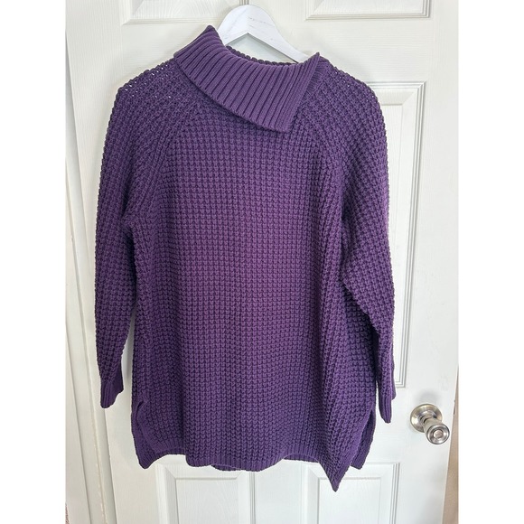 Lands' End Sweaters - Lands End Purple Chunky Cable Knit Cowlneck Sweater Womens XL